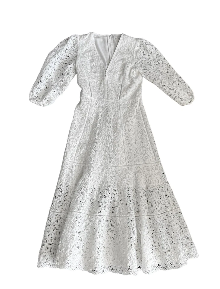 Jonathan Simkhai 白色订婚/婚礼蕾丝 V 领连衣裙(8 码) — 第 4/4 张图片