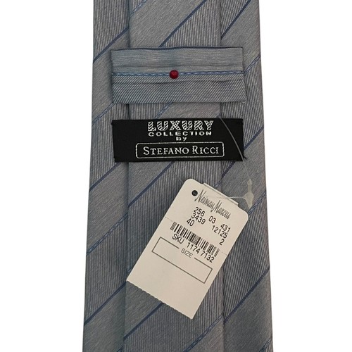 Stefano Ricci Herren Luxus Krawatte blau gestreift Strass Satin Seide 3 5/8" x 62,75" - Bild 1 von 5
