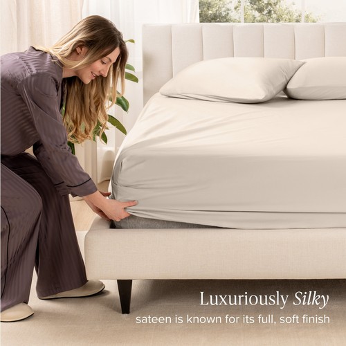 Bare Home Organic Cotton Sateen Fitted Sheet - Smooth Sateen Weave - Picture 53 of 106