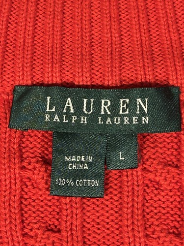 Womens Ralph Lauren Sweater Size L Large Red Full Zip 100% Cotton Pockets - Bild 3 von 13