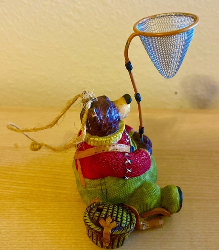 Fisherman Bear Christmas Ornament Figurine Holding A Fishing Net and a Basket - Picture 2 of 10