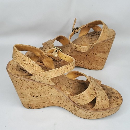 Kork Ease Ava Cork Leather Platform Wedge Sandal 9 Criss Cross Tan Brown - Picture 6 of 9