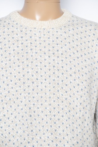Vintage Authentic Issue Sweater XL 90s Made in USA Cream Blue Knit Crewneck - Picture 3 of 7