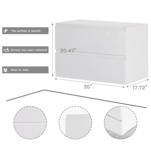 30"/36" Wallmounted Bathroom Vanity Two Drawers White Cabinet No Top No Sink - Picture 6 of 18