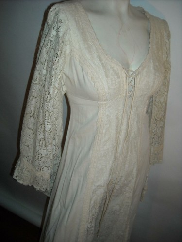 De Colección Años 70 Mujer S Gunne Saxo Blanco Muselina Boda Hippy Festival Vestido Mangas de Campana - Imagen 7 de 12