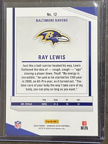 2024 Panini Donruss Elite - Blue Status - #12 Ray Lewis /875 - Ravens - Picture 2 of 2