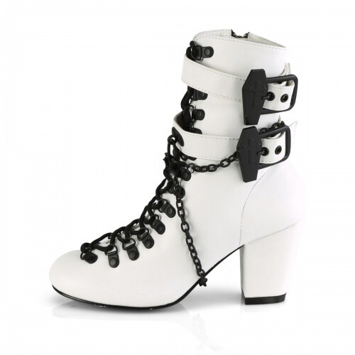 Plateau Boots VIVIKA-128 Weiß Matt Sarg Kette Riemchen Ringe | DemoniaCult - Picture 7 of 9