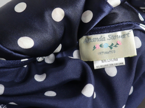 WOMEN'S BLUE POLKA DOT PRINT SATIN NIGHTGOWN - AMANDA STEWART - SIZE M - Picture 13 of 13