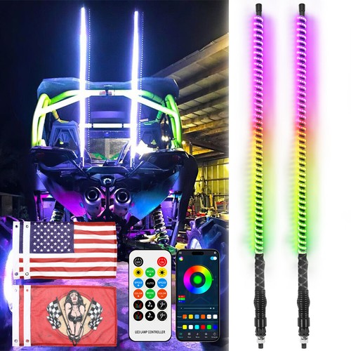 Par de 3 pies COB RGB LED Látigo Persecución Antena Luz Espiral con Bandera para 4x4 RZR UTV ATV - Imagen 1 de 14