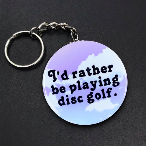 I'd Rather Be Playing Disc Golf Keychain Handmade Retro Art Gift Accessory - Picture 11 of 12