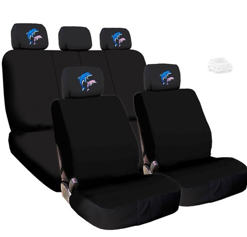 4X Dolphin Logo Headrest & Black Cloth Car Truck Seat Covers New For VW  - Picture 1 of 11