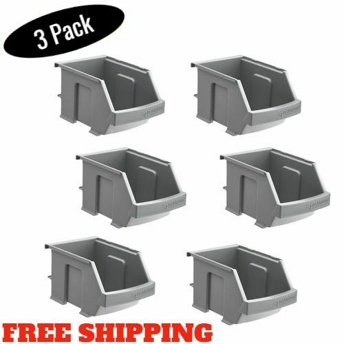 Garage Storage Plastic Bins Gladiator Small Item Tools Organizer Gray 3 PACK - Picture 12 of 12