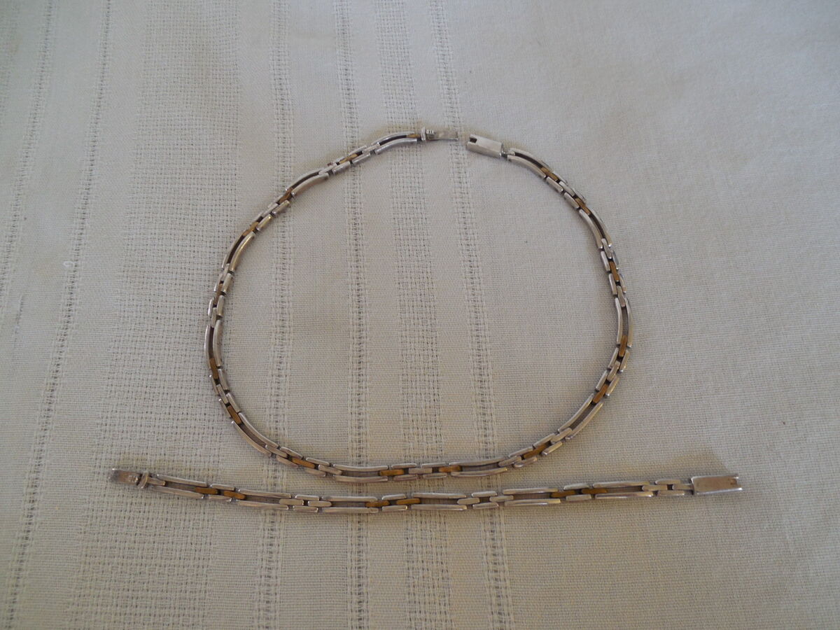 Taxco Sterling silver hinged link necklace & matching Taxco Sterling silver hinged link necklace & matching