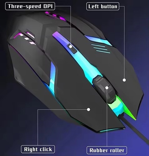 RGB Wired Gaming Mouse Adjustable DPI 4 Button Computer Office Laptop Accessory - Picture 2 of 6