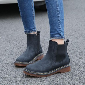 hot-Women-039-s-round-toe-pull-on-chelsea-Leather-Low-Heel-Party-Casual-Ankle-Boots