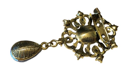 SPILLA PENDENTE STRASS OVALE VERDE TONO ORO FILIGRANA BOREALE - Foto 3 di 4