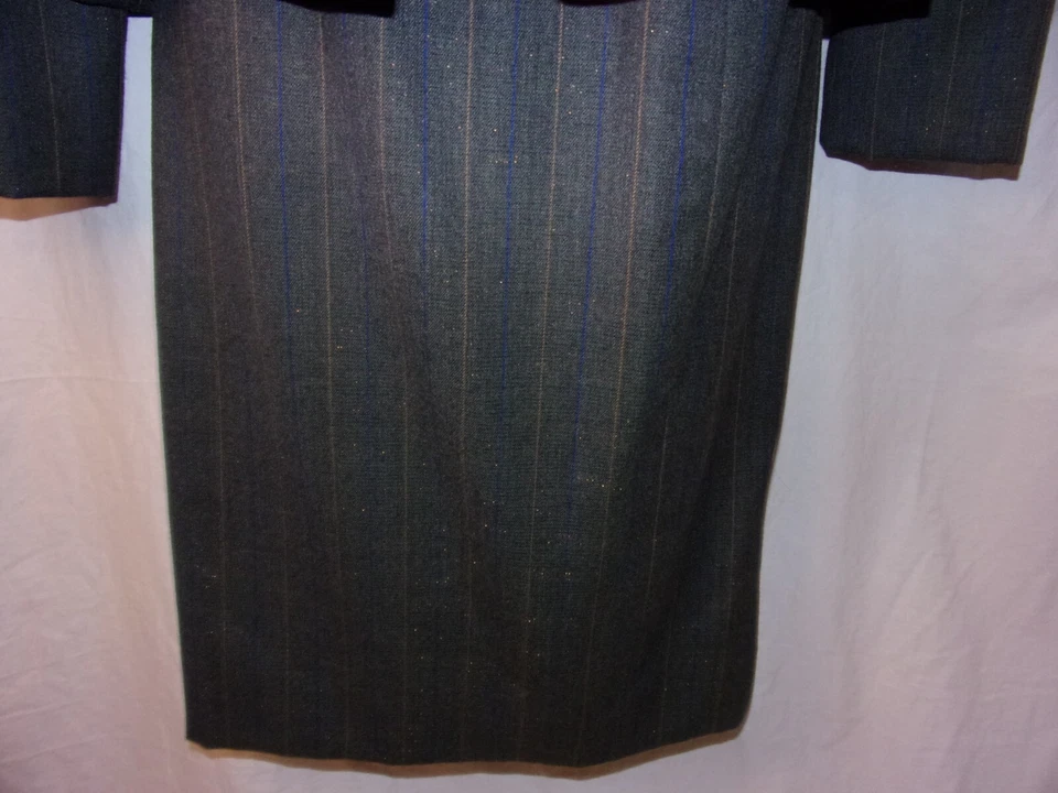 Traje Falda Vintage Carolina Herrera Saks Quinto Gris Detalle Lentejuelas Rayas 12 Foto 3 de 4