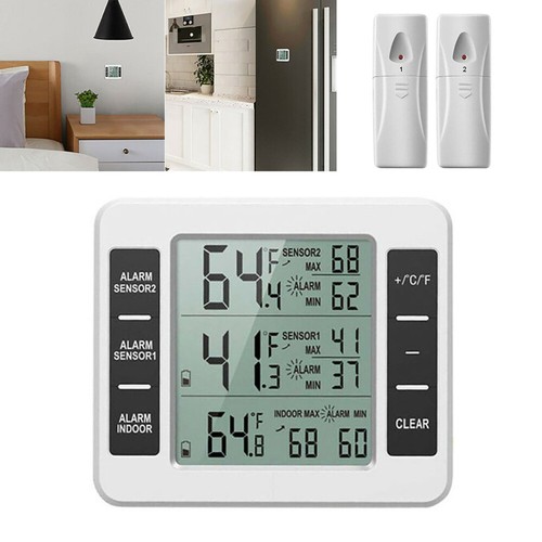 Funk Digital Kühlschrank Thermometer Innen Außen Temperatur Alarm + 2 Sensor - Bild 8 von 18