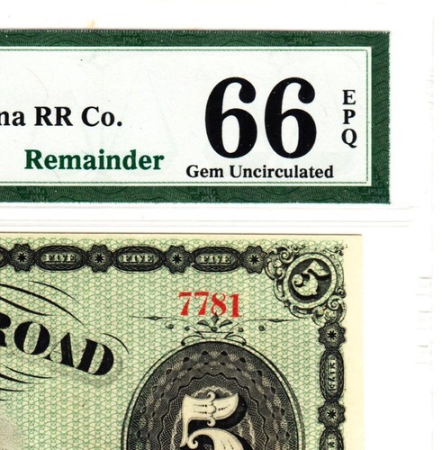 1873 $5 State of South Carolina Rail Road Gem Uncirculated PMG 66 EPQ- STUNNING! - Picture 10 of 11