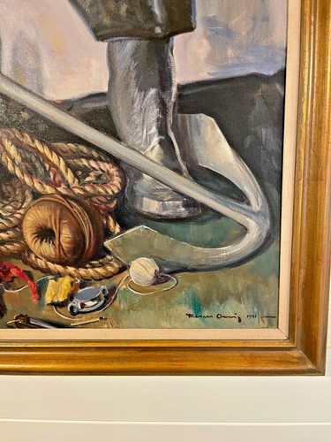 1941 Nautical Themed Oil Painting Signed 42" x 36" - Picture 4 of 8