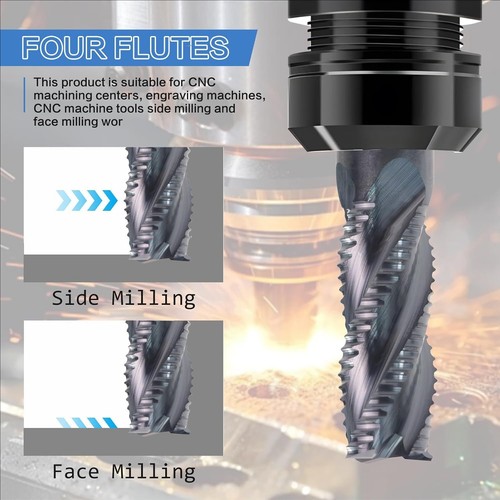 5Pcs 4 Flute 3/8"x1"x2-1/2" Solid Carbide Roughing End Mills - ALCrSiN Coated - Picture 4 of 9