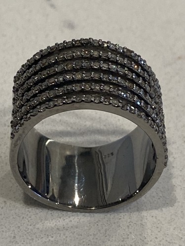 Pave Champagne Diamond Ring Multi-band Single Ring Size 8 Sterling Silver 925 - Picture 1 of 14