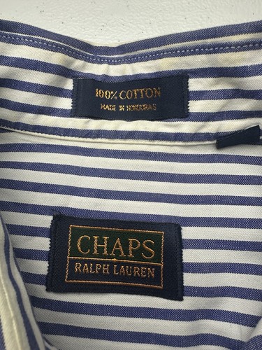 Vintage Ralph Lauren Chaps Button Up Dress Shirt Men 15 32/33 Blue Stripes - Picture 4 of 7