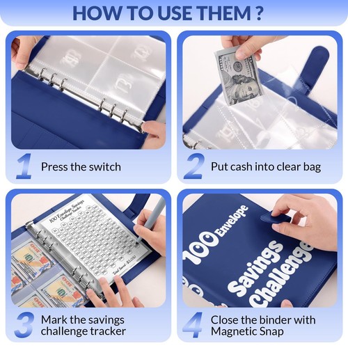 100 Envelope Money Challenge Binder A5 PU Budget Book with Cash Envelopes Sav... - Picture 4 of 7