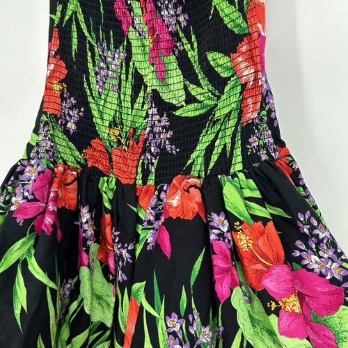 Vintage 80s Scarlett Floral Strapless Dress Black Tropical Bubble Skirt Size 7/8 - Picture 8 of 11