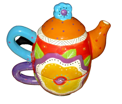 3 Stück Laurel Burch Tea For One Teekanne & Tasse Blumen Ganz - Bild 5 von 7