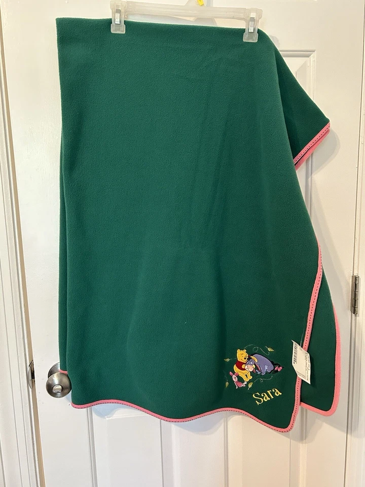 NWT Disney Shopping Green Pink Pooh Eeyore Piglet Fleece Blanket 60" x 50" Sara - Image 2 of 4