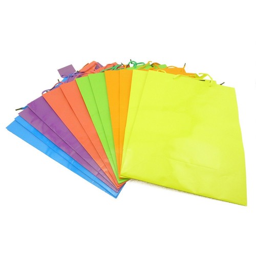 New 12pk MEDIUM Bright Neon Colors Paper Gift Present Party Birthday Bags - 第 4/7 張圖片