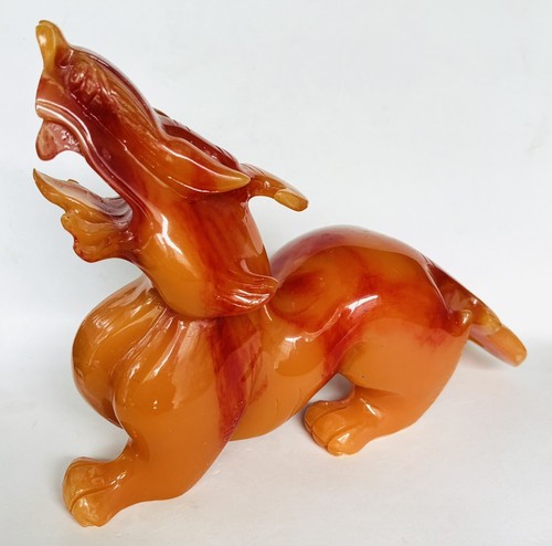 Chinese Dragon Orange Carved Figure Statue 7" tall Resin Paperweight - Bild 1 von 3
