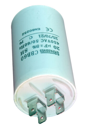 Condensateur moteur de démarrage / permanent 20µF 20uF 450V à cosses + vis CBB60 - Imagen 2 de 5