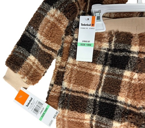 TIMBERLAND Baby Boy's Printed Berber Crewneck & Joggers 2 Piece Set Sz 18M Taupe - Picture 6 of 8