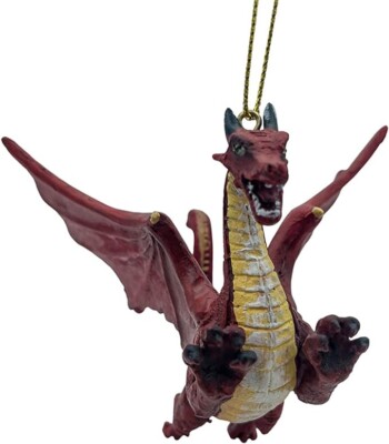Red Flying Gothic Dragon Fantasy Christmas Tree Hanging Ornament Statue