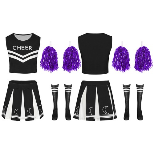 Women Cheerleading Sleeveless Crop Top with Pleated Skirt Set Cheer Leader Dance - Picture 16 of 71