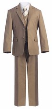 Magen Kids Boy SLIM FIT Formal Bridal 7 Pcs Set Suit S1-18 KHAKI TAN 2 Buttons