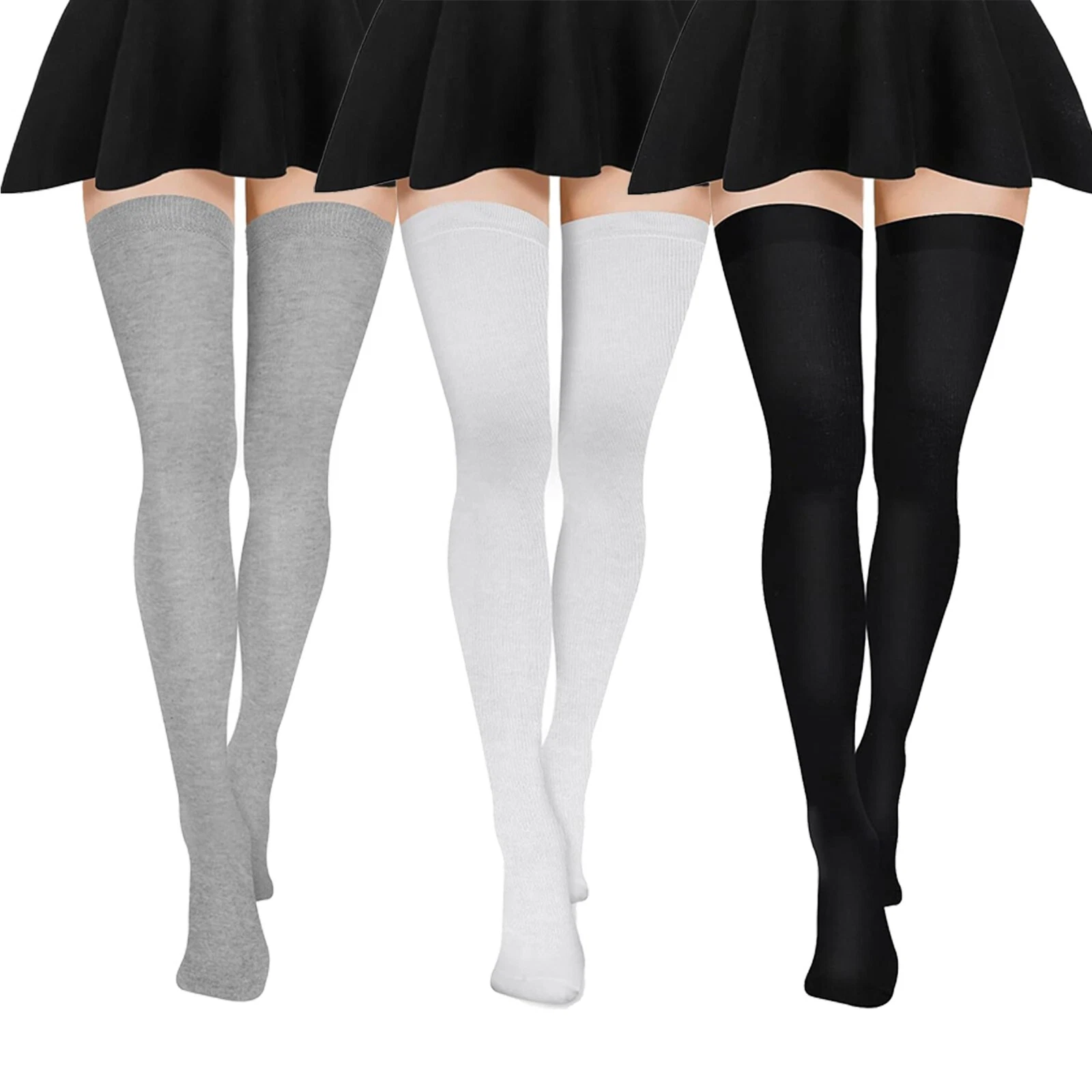 Ladies Over The Knee Cotton Socks Plain Thigh High Extra Long Stockings for Boot