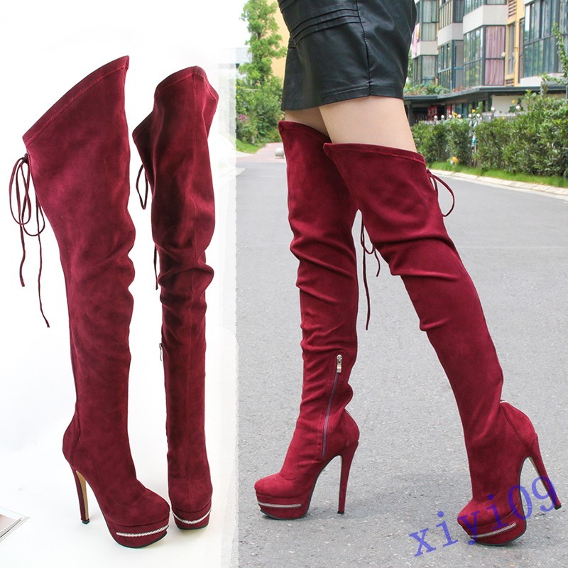 Zapatos De Taco Plataforma De Ante Para Mujer Sobre Rodilla botas puntiagudas toeback Cremallera Zapatos De De De Taco Plataforma De Ante Para Mujer Sobre Rodilla botas puntiagudas toeback Cremallera artículos novedosos