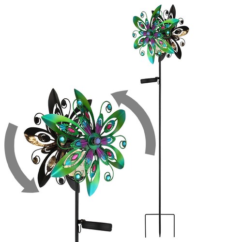 Windrad Solarlampe Außenleuchte Erdspieß Blume Gartendeko bunt Terrassenlampe 2x - Bild 10 von 10