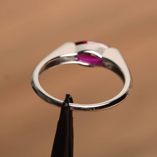 Pink Ruby 925 Sterling Silver Ring Lab Created Marquise Gemstone Women Ring - Picture 4 of 5