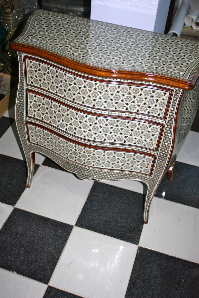 Egyptian Inlaid Mother of Pearl Wooden Dresser 3 Drawer 32"X14"X36" (from Egypt) - Image 2 of 4