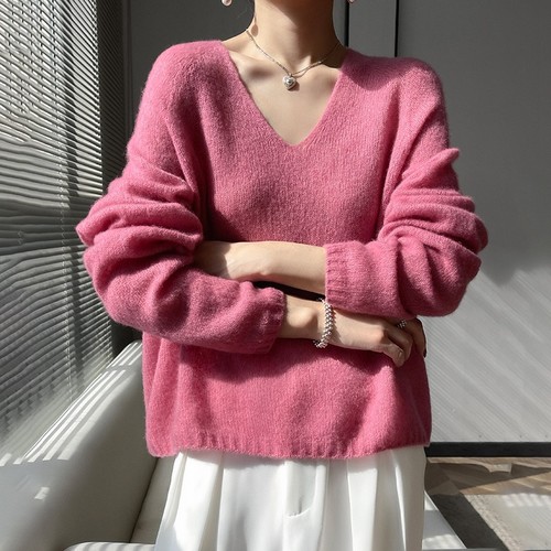 Mulberry Silk Cashmere Women's V-neck Loose Pullover Knitted Sweater Tops New - Bild 16 von 18