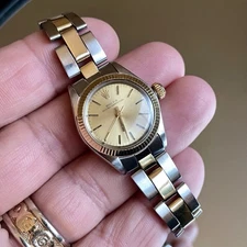 Rare Ladies Rolex Oyster Perpetual Watch 13mm 18k Gold & Steel Bezel & Band 7834