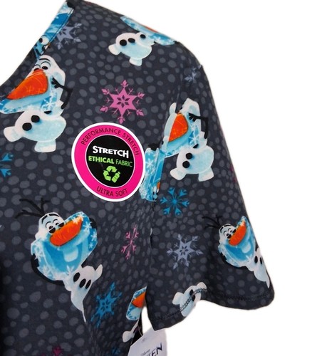 Disney Frozen Olaf Short Sleeve Black Scrub Top Women's SZ Medium Pockets New - Picture 9 of 11