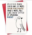 FUNNY "Holy S**T A Talking Bird!" HQ Blank Greeting Card W/Envelope +Foil Seals