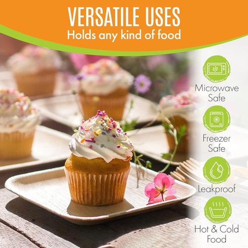 Raj Eco Compostable Palm Leaf Plates Like 6" Square Plates, Natural - Imagen 4 de 8