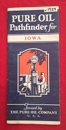 1929 Pure Oil Map of Iowa Vintage Oil and Gas Memorabilia