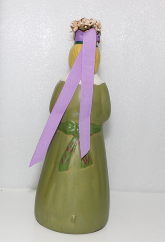 MRS BUTTERWORTH'S HAND PAINTED VINTAGE FOLK ART SYRUP BOTTLE GREEN DRESS DAISIES - Picture 3 of 6